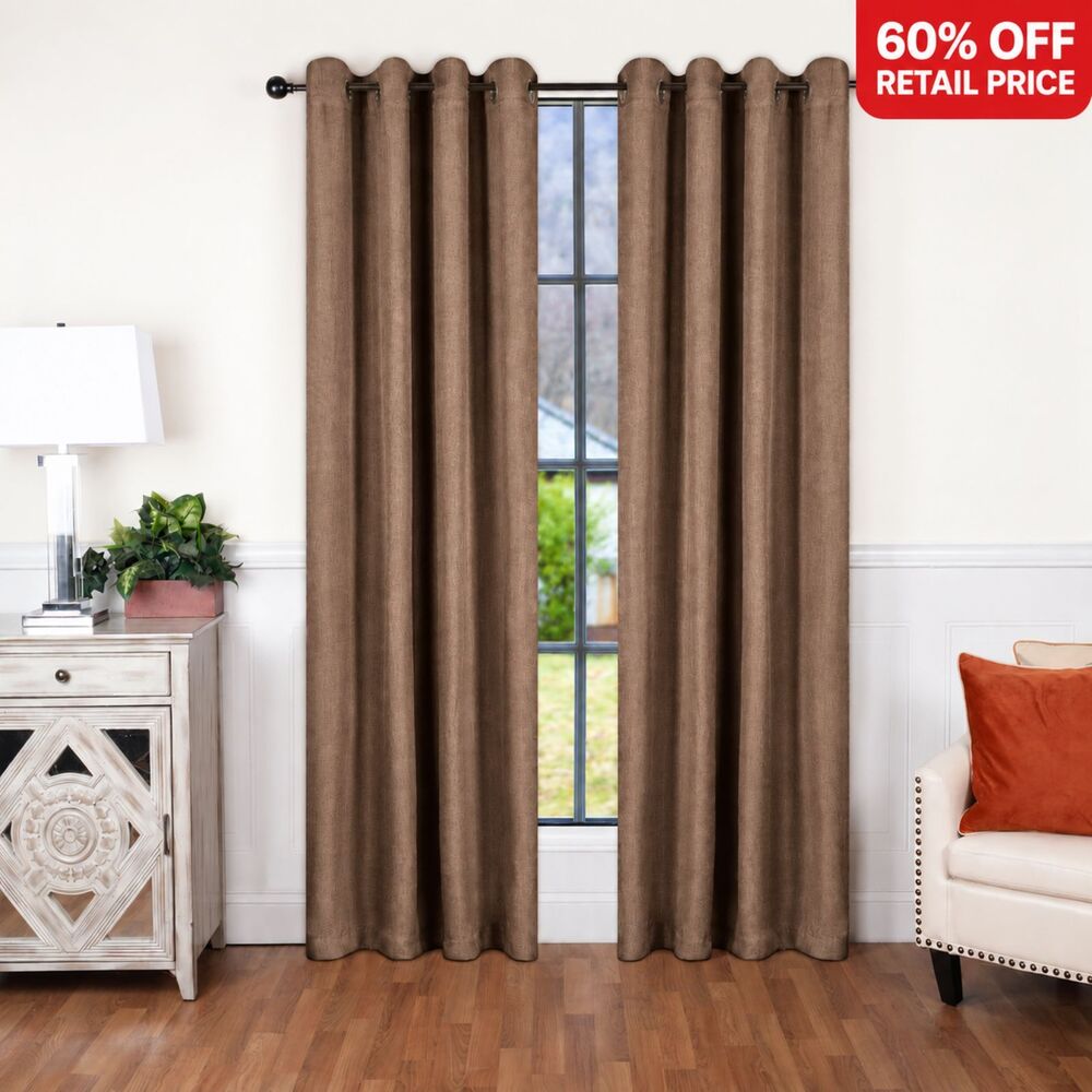 Brand New Superior Linen Semi-Blackout Curtains – Brown, 52"W × 72"L, 2 Panels